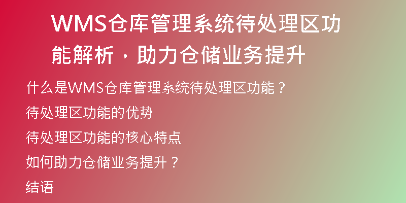 WMS仓库管理系统待处理区功能解析，助力仓储业务提升