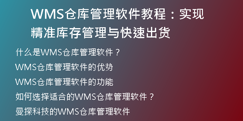 WMS仓库管理软件教程：实现精准库存管理与快速出货