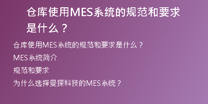 仓库使用MES系统的规范和要求是什么？