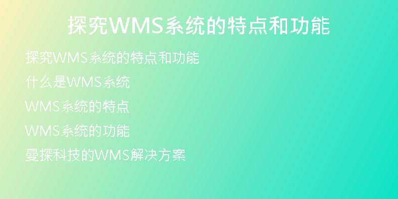 探究WMS系统的特点和功能