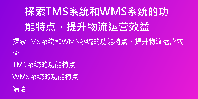 探索TMS系统和WMS系统的功能特点，提升物流运营效益