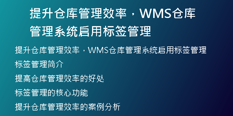 提升仓库管理效率，WMS仓库管理系统启用标签管理