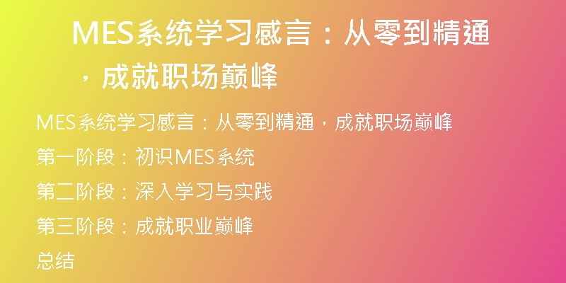 MES系统学习感言：从零到精通，成就职场巅峰