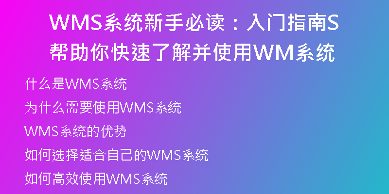 WMS系统新手必读：入门指南帮助你快速了解并使用WMS系统