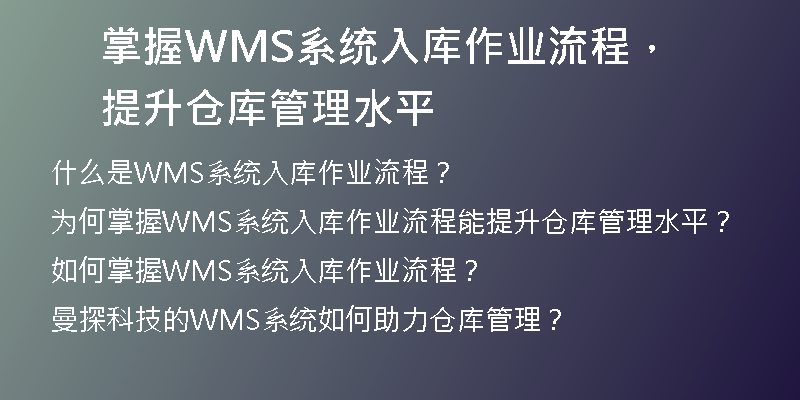 掌握WMS系统入库作业流程，提升仓库管理水平