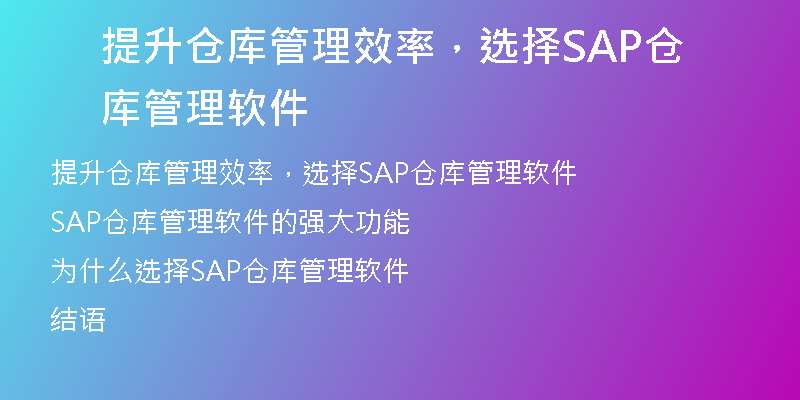 提升仓库管理效率，选择SAP仓库管理软件